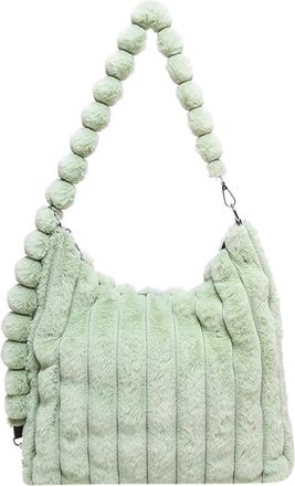 Generic Womens Plush Bags Large Capacity Plush Bag Womens Commuter Shoulder With Pendant Fluffy Tote(Green)