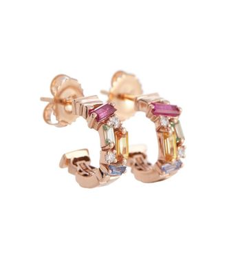 Suzanne Kalan Ella Rainbow 18kt rose gold earrings with diamonds and sapphires