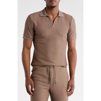 T.R. Premium Modern Fit Textured Johnny Collar Polo Sweater in Truffle at Nordstrom Rack, Size Xx-Large