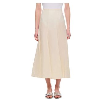 Khaite Rokken, Dames, Beige, S, Katoen, Lenno Flared Hem Midi Rok