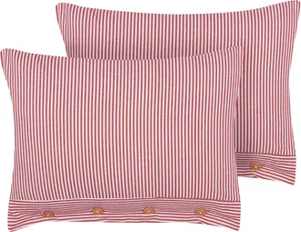 Beliani Beliani - Conjunto De 2 Cojines Decorativos De Estilo Retro Fabricado En Algod&oacute;n Con Patr&oacute;n De Rayas Rectangular En Color Rojo Y Blanco 40 X 60 Cm Aal