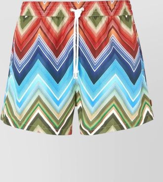 Missoni signature zigzag pattern mid length swim shorts