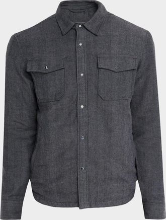 John Varvatos Mens Jameson Herringbone Snap-Front Hidden Zip Shirt Jacket