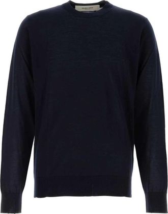 Golden Goose Star-patch Wool Sweater - Heren - Ronde hals truien - Blauw - S - Wol - Truien & Vesten