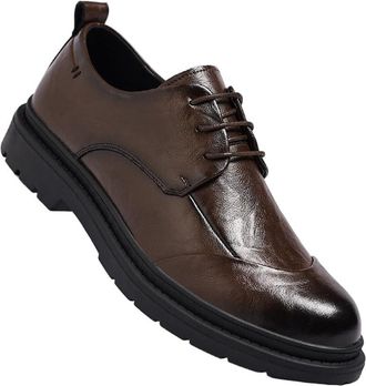 Generic Mens Oxford Leather Shoes Textured Hand Grain Design British Style Business Dress Casual Footwear for Grooms Weddings and Formal Occasions(Brown,8.5)