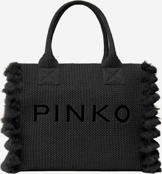 Pinko Pinko Raffia Shopping Bag With Logo