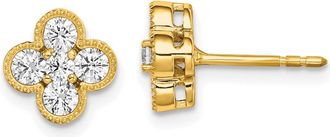 Diamond2Deal 14k Yellow Gold 3/4 ct Lab Grown Diamond Bloom Floral Stud Earrings VS Clarity, D-E Color