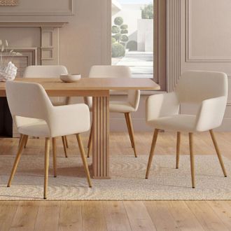 IDMarket Lote De 4 Sillones Y Sillas De Comedor De Terciopelo Beige Holy