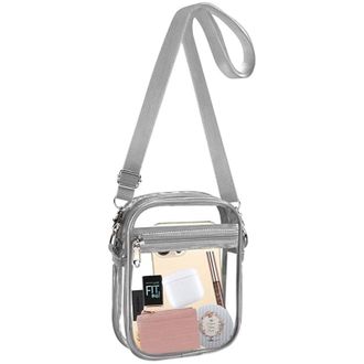 Generic Clear Crystal Crossbody Bag for Women, Transparent Stadium Approved Bag Purse Wallet with Front Pockets for Sports Concerts Festival (S Gray)