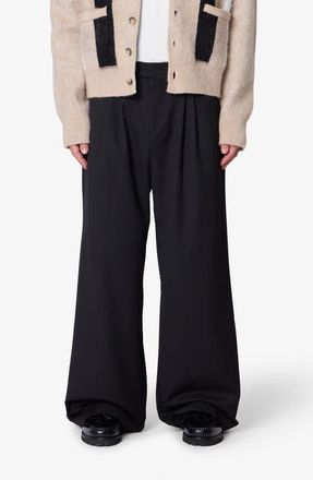 mnml Pleated Wide Leg Cotton Blend Pants in Black at Nordstrom, Size Xx-Large