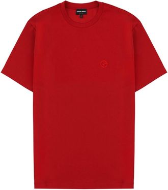 Giorgio Armani Red Logo Crew Neck T-Shirt