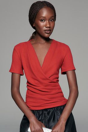 Reformation Larah Cotton Blend Knit Wrap Top