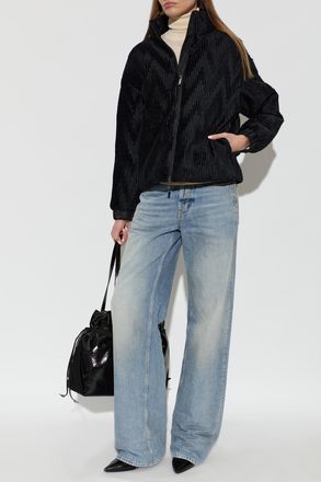 Emporio Armani Down Jacket With A Velvet Finish, Womens, Black