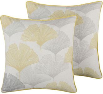 Beliani Conjunto De Cojines Decorativos Con Patr&oacute;n De Hoja Multicolor 45 X 45 Cm Estampado Floral Decoraci&oacute;n Moderna Candytuft