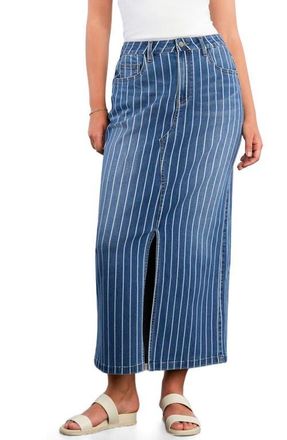Wash Lab Denim Julia Stripe Denim Maxi Skirt in Blue Denim Stripe at Nordstrom, Size 25