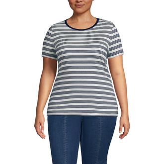 Lands End Cotton Rib T-shirt in Ivory/deep Sea Quad Stripe at Nordstrom, Size 2X