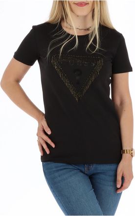 Guess Womens Embellished Logo Short Sleeve Tee - Black Cotton - Size X-Small