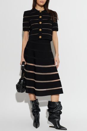 Balmain Flared Skirt With Transparent Panels, Womens, Black