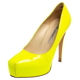 Brian Atwood Neon Green Patent Leather Platform Pumps