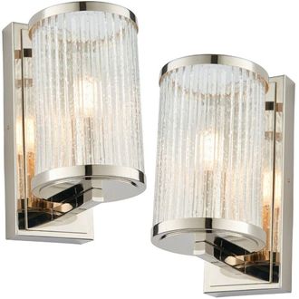 Loops 2 PACK Dimmable LED Wall Light Nickel & Ribbed Bubble Glass Shade Hanging Lamp in Metallics