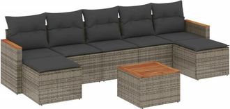 vidaXL Set De Sof&aacute;s De Jard&iacute;n 8 Pzas Y Cojines Rat&aacute;n Sint&eacute;tico Gris Vidaxl