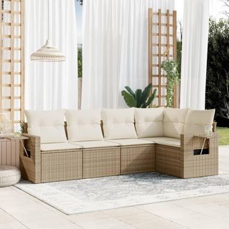 vidaXL Vidaxl - Juego De Sof&aacute;s Jard&iacute;n Con Cojines 5 Pzas Rat&aacute;n Sint&eacute;tico Beige