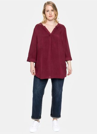Sheego Longbluse SHEEGO, Damen, Gr. 40, rot (weinrot), 100% Viskose, unifarben, Rundhals, Blusen Longbluse