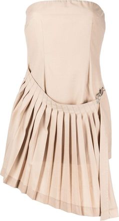 Rokh mini strapless pleated dress - women - Polyester/Wool - 40 - Brown