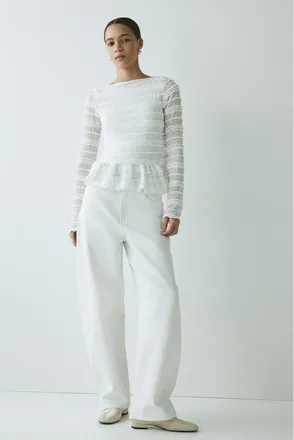 H&M Smocked Top in White at Nordstrom, Size Xx-Large