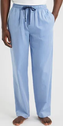 Majestic International Signature Herringbone Cotton Pajama Pants in Blue/navy Piping at Nordstrom, Size Xx-Large
