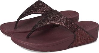 FitFlop Lulu Crinkled-shimmer Toe-post Sandals Womens Wedge Shoes Metallic Plumberry : 11 M (B), Synthetic