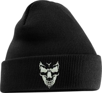 Generic Embroidered Skull Face Beanie Cap Scary Halloween Skull Face Ghost Spooky Haunted Hallowen Unisex Gift Beanie Hat (Black)