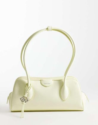 Calvin Klein borsa a spalla con texture grain e charm in metallo, giallo pallido-Neutro