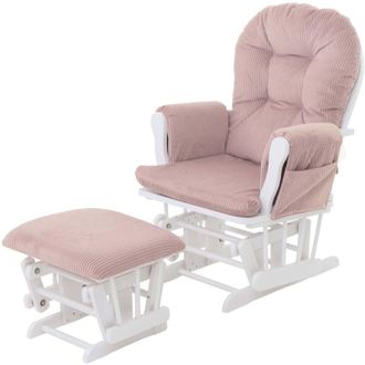 Hhg Poltrona a dondolo HHG 021 sedia relax poggiapiedi Stoffa/tessuto a coste (320g/m²), rosa, struttura bianca