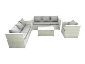 Fimous Wicker PE Rattan Sofa Garden Furniture Set with Armchair Oblong Coffee Table Light Grey Mixed