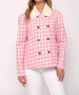 Fate Upper East Side Shearling Collar Coat In Pink