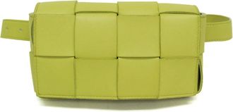 Bottega Veneta Cassette Belt Maxi Intrecciato Leather Green Leather Handbag (Pre-Owned)