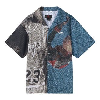 Nike Jordan Air Jordan Printing Colorblock Wide Version Embroidered lapel Short Sleeve Shirt Black DM1397-010