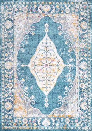Jonathan Y Designs Zelda Bohemian Cottage Medallion Area Rug in Turquoise/gray at Nordstrom, Size 5Ft 0In X 8Ft 0In