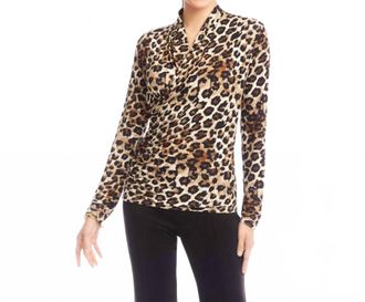 Karen Kane Long Sleeve Crossover Side-Shirred Top - Petite In Leopard