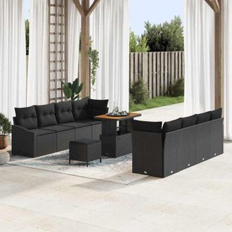 vidaXL Conjunto De Sof&aacute; De Jard&iacute;n 11 Pcs Negro 90 X 55 X 71 Cm Vidaxl