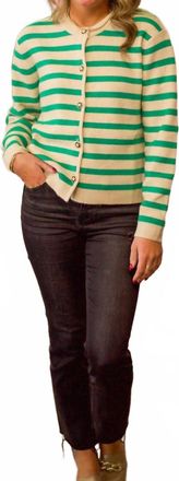 Current Air Striped Button Down Cardigan In Green