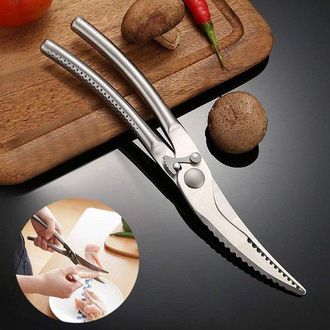 OEM Tijeras De Cocina De Acero Inoxidable - Tijeras Para Aves Y Carne - Uso En La Cocina - Cierre De Seguridad - 26,5 Cm - Verde Plateado
