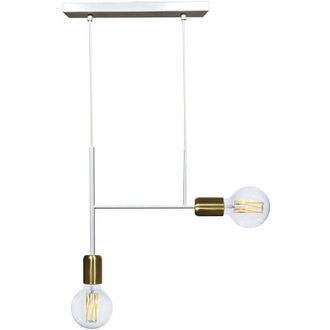 Energy Sospensione 2xE27 Montatura Verniciata Bianco Oro Satinato e Energy Elvira