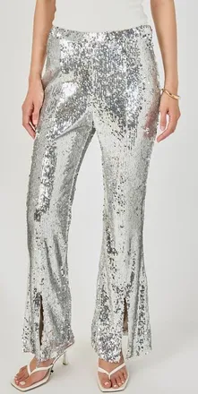 endless rose Sequin Slit Leg Flare Pants in Silver at Nordstrom, Size X-Small