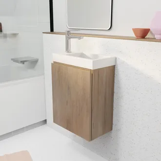 Aurlane Mobile Lavandino Decorato In Legno 40x50x22 Cm Con Lavabo In Smc Bianco - Elementary