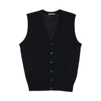 Corneliani V-hals trui met knoopsluiting - Heren - Truien - Blauw - Maat: XL Zijde