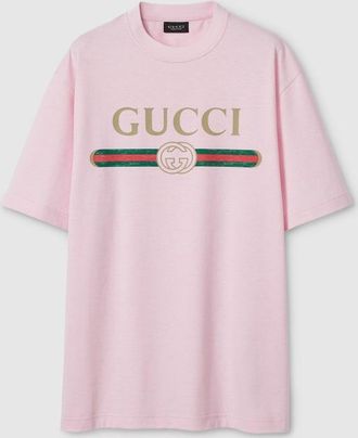 Gucci Cotton Jersey And Silk T-shirt With Print, Pink, Ready-to-wear
