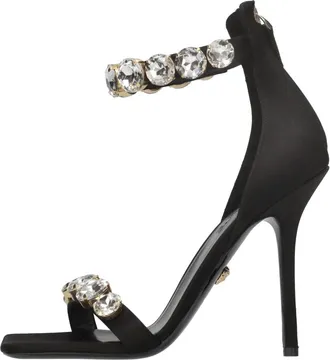 Versace Schoenen, Dames, Zwart, 40 EU, Satijn, Satijnen Sandalen met Kristalversiering