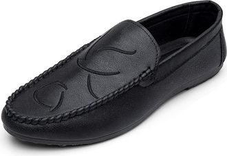 Generic Mens Loafers Shoe Simple Moccasins Shoes Leather Flat Heel Anti-Slip Lightweight Wedding Casual Slip On(Black,8.5 UK)